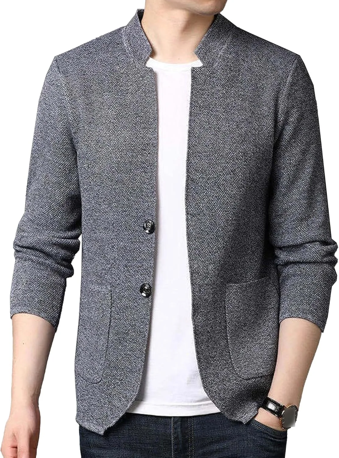 Мужской кардиган с вырезом под горло, классический вязаный свитер, slim fit
