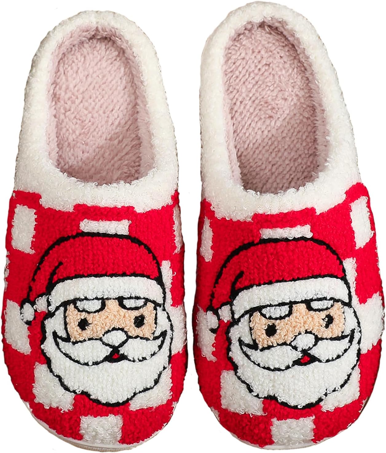 

Женские и мужские домашние тапочки FUHUAQI с ретро-принтом «леопард», смайликом и молнией, мягкие плюшевые, с эффектом памяти, теплые, с нескользящей подошвой, Checkered Santa Claus