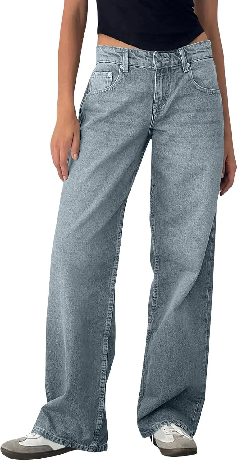 

Женские джинсы Mid Rise Baggy Denim с прямым широким кроем