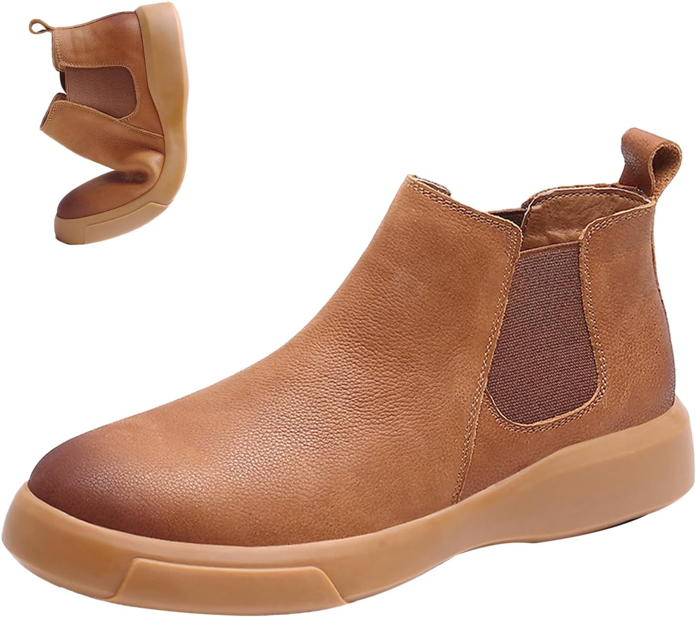 

Мужские высокие кожаные эластичные ботинки Chelsea BlackeEight, осенне-зимние комфортные теплые нескользящие короткие повседневные ботинки, коричневый