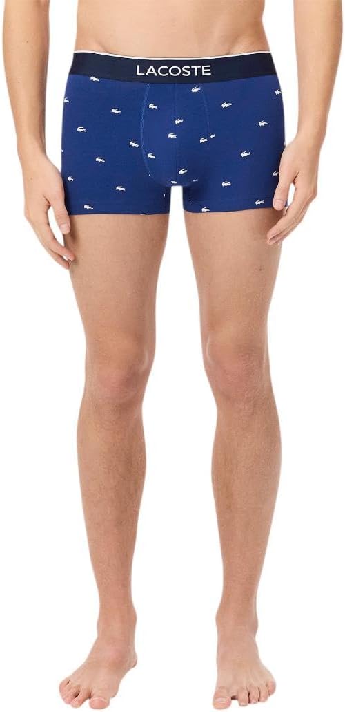 Трусы мужские Lacoste, 3 шт, хлопок с эластаном, принт крокодил, Blue/Grey/Red — фото 4