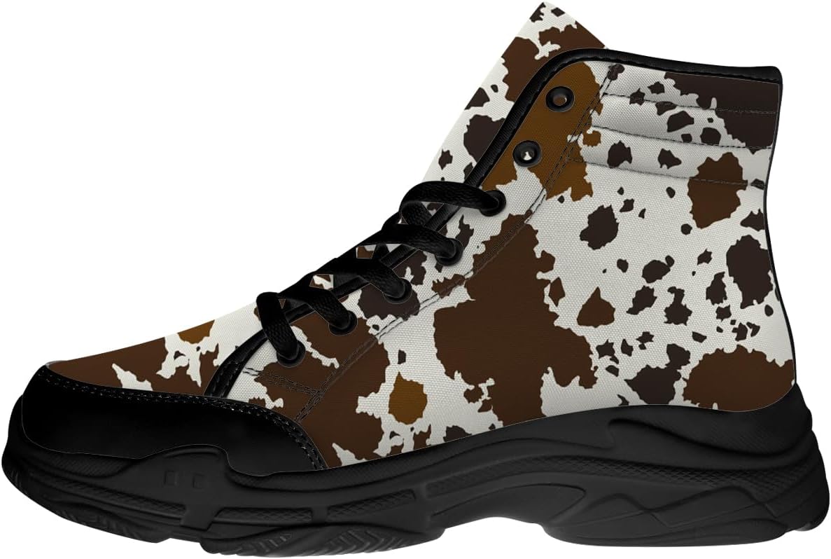 

Кроссовки на высокой подошве с принтом коровы Quorax для женщин и мужчин, с шнуровкой, из хлопка, подарок для нее и для него, бежевый