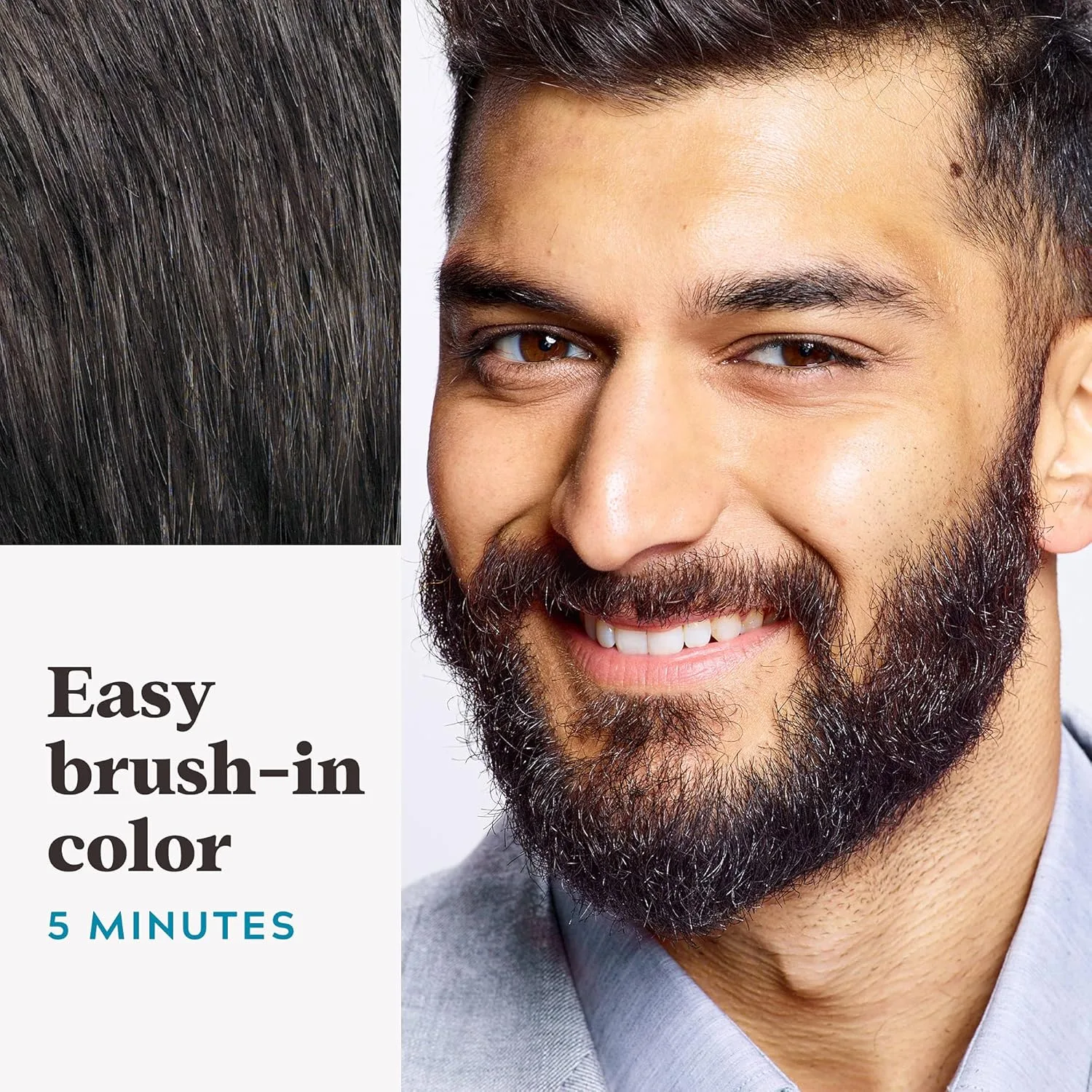 Just For Men Mustache & Beard, окрашивание бороды для седых волос с кистью, с кератином, биотином, алоэ и кокосовым маслом для здоровой растительности - Darkest Brown, M-50 1 штука (1 шт.), Darkest Brown M-50 — фото 4