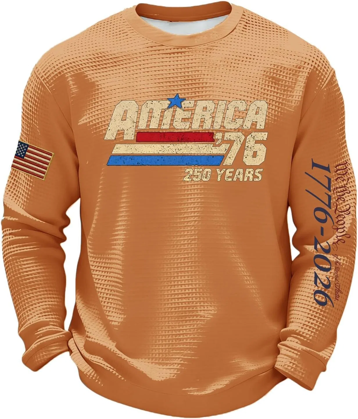 Мужская футболка с длинным рукавом American Flag, вафельная вязка, патриотическая, 4-orange