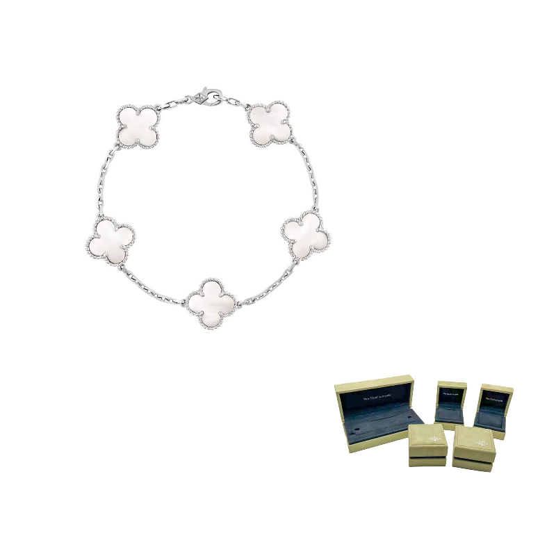 

Van Cleef & Arpels винтажный браслет Alhambra из белого золота 18K с перламутром