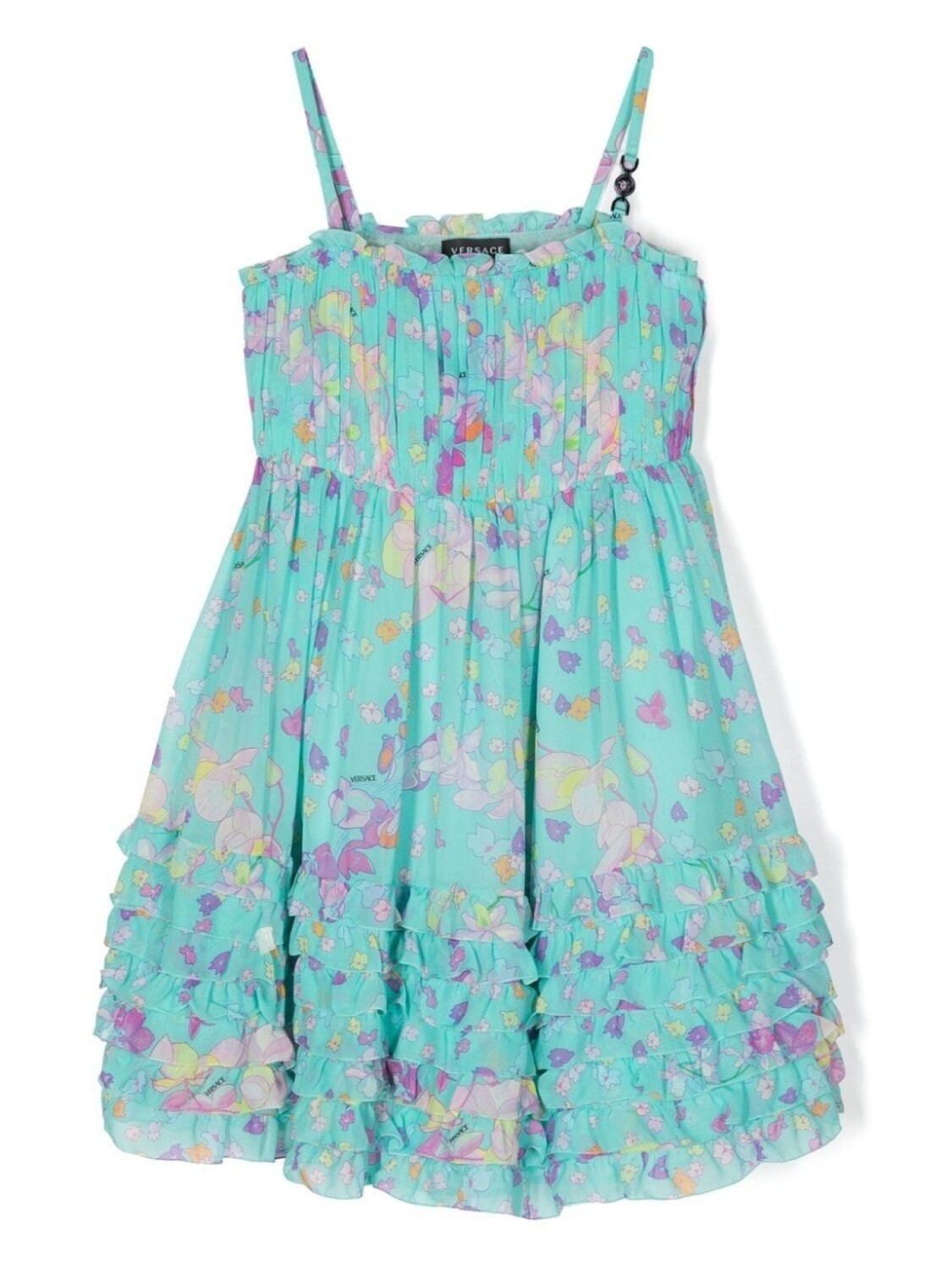 

Versace Kids платье с оборками и цветочным принтом, синий