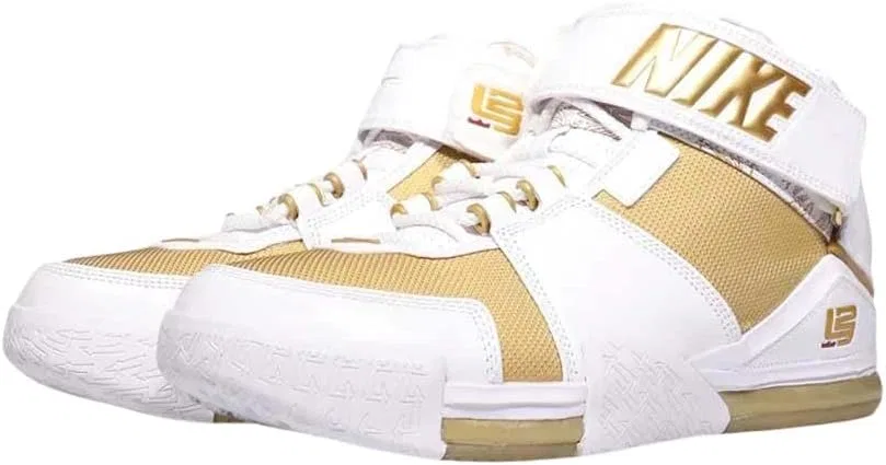 Мужские кожаные кроссовки Nike Sportswear Zoom Lebron II, White Metallic Gold — фото 3
