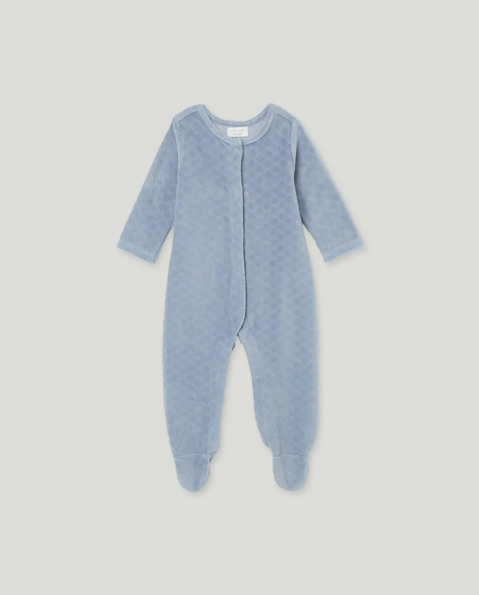 

Однотонный длинный велюровый комбинезон для мальчика Cotton Juice, синий