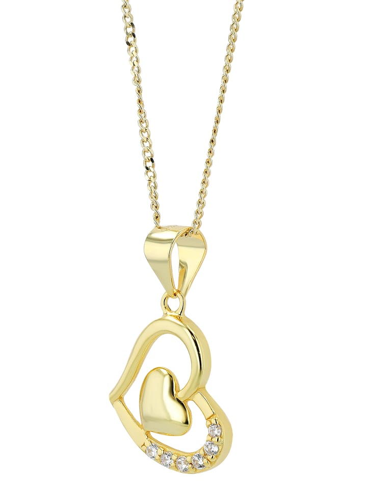 

Adeliás Женский кулон - Сердце. Кулон в форме сердца из серебра 925 пробы с кубическим цирконием в золотой оправе