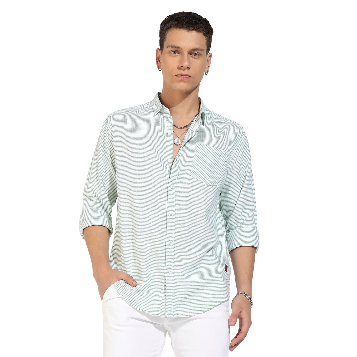 

Рубашка в горизонтальную меловую полоску Campus Sutra, мультиколор