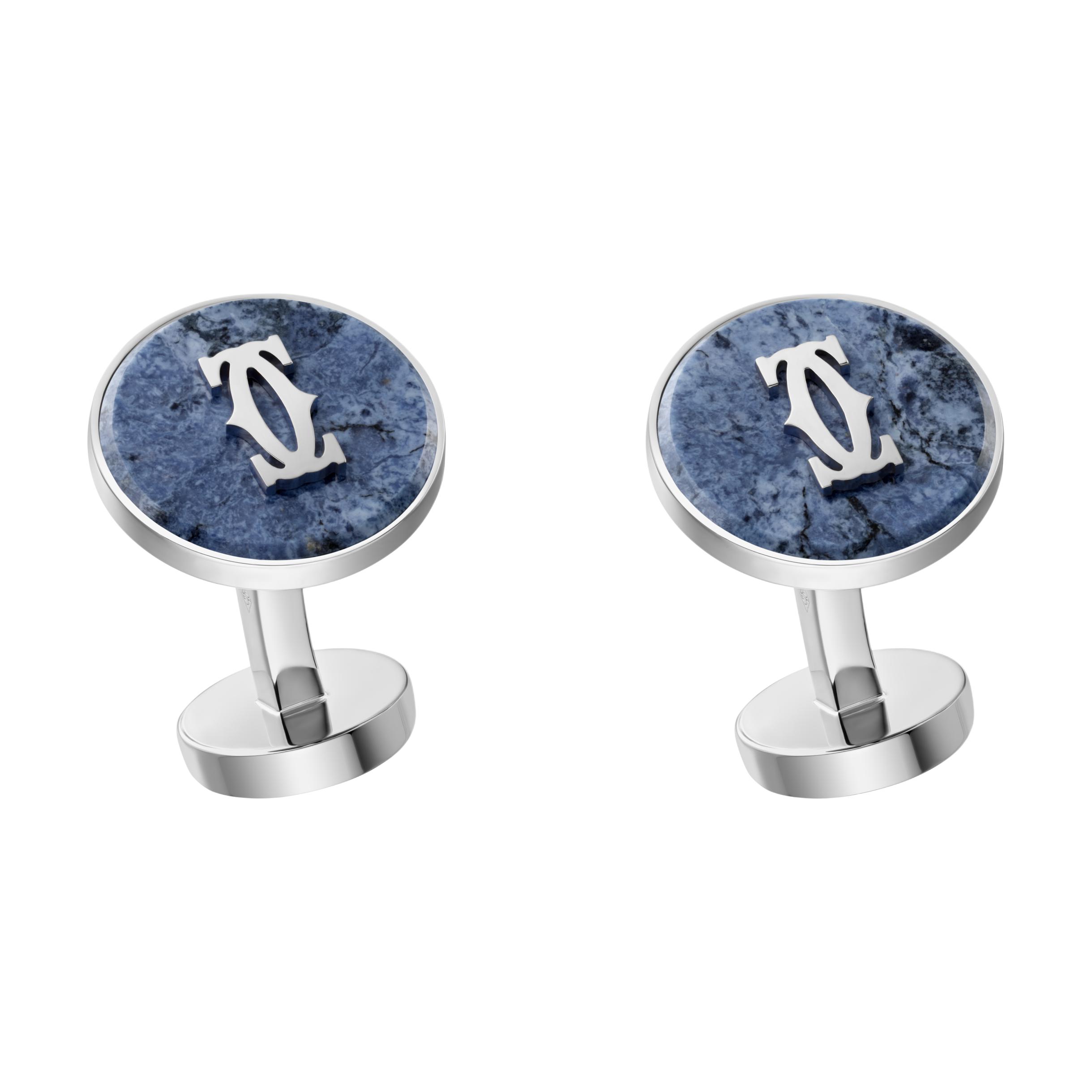 

Cartier 925 Sterling Silver, Palladium Plated, Blue Topaz Cufflinks Unisex Blue