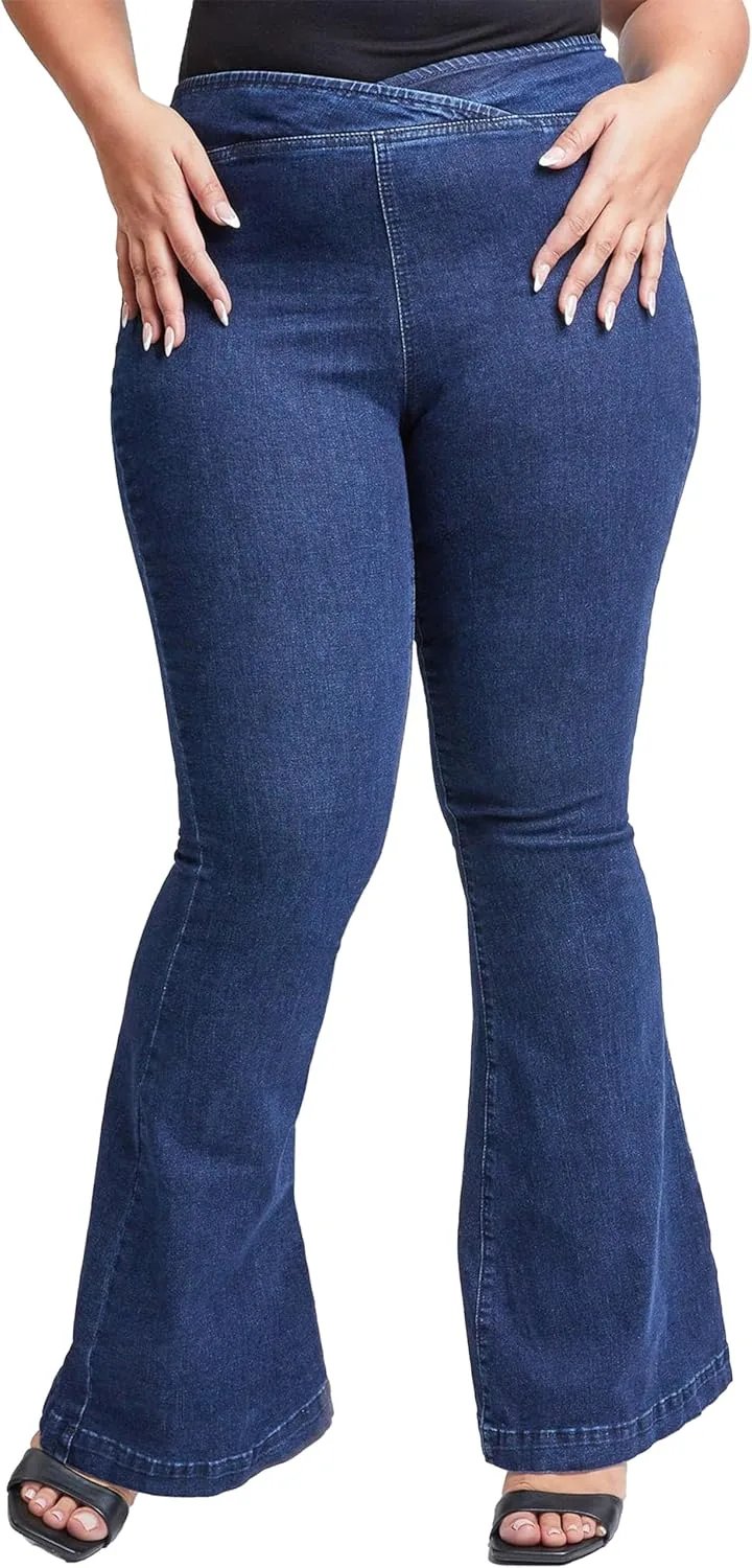 

YMI Women's Plus V-Front Pull on Flare Jeans