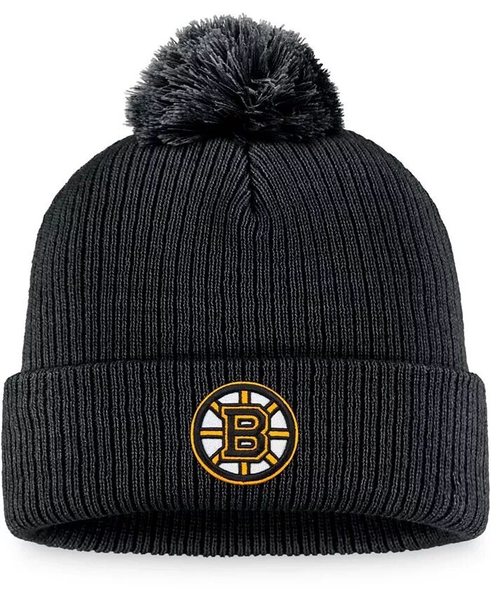 

Мужская черная шапка Boston Bruins Core Primary с логотипом и помпоном Fanatics