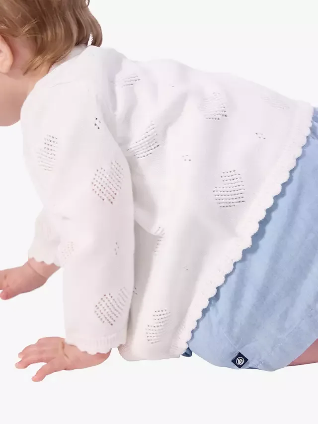 Детский вязаный кардиган с длинными рукавами и сердечками, белый Petit Bateau — фото 2