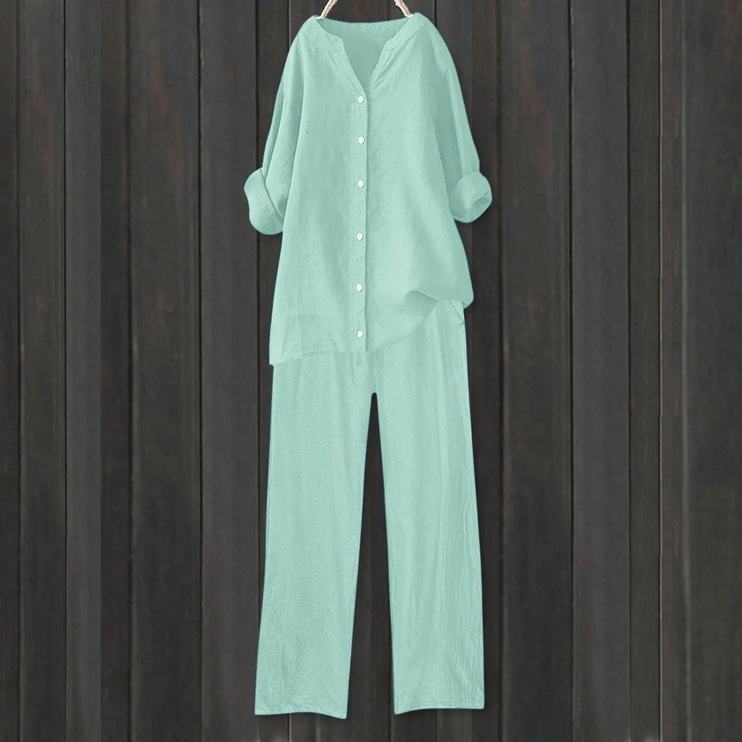 Спортивный костюм из льняной ткани, бренд Generic, цвет Z02-mint Green — фото 3