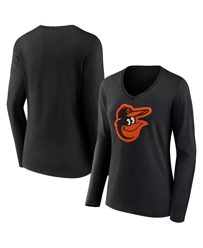

Женская черная футболка с логотипом Baltimore Orioles и V-образным вырезом, длинным рукавом Fanatics