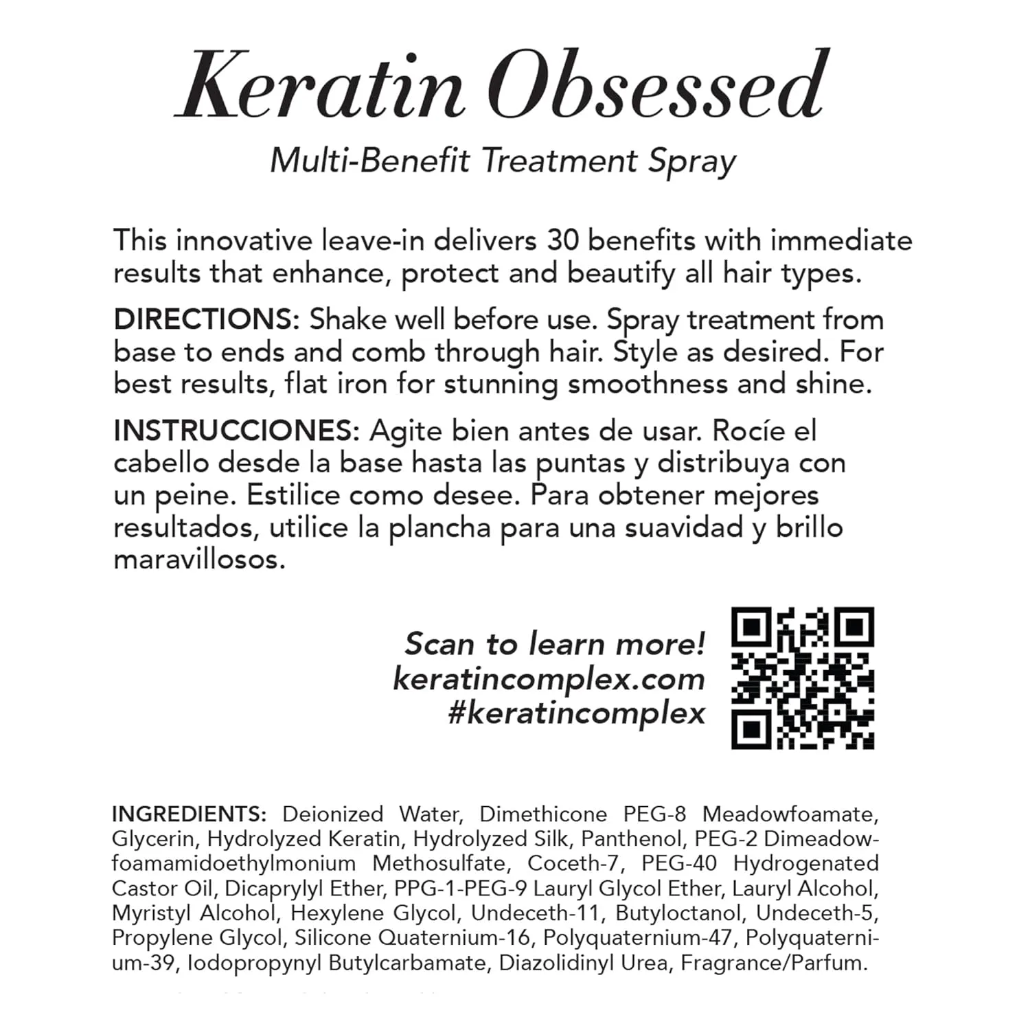 Keratin Complex - Многофункциональный спрей для ухода за кожей Keratin Obsessed - 140 мл 148 мл (1 шт.) — фото 2