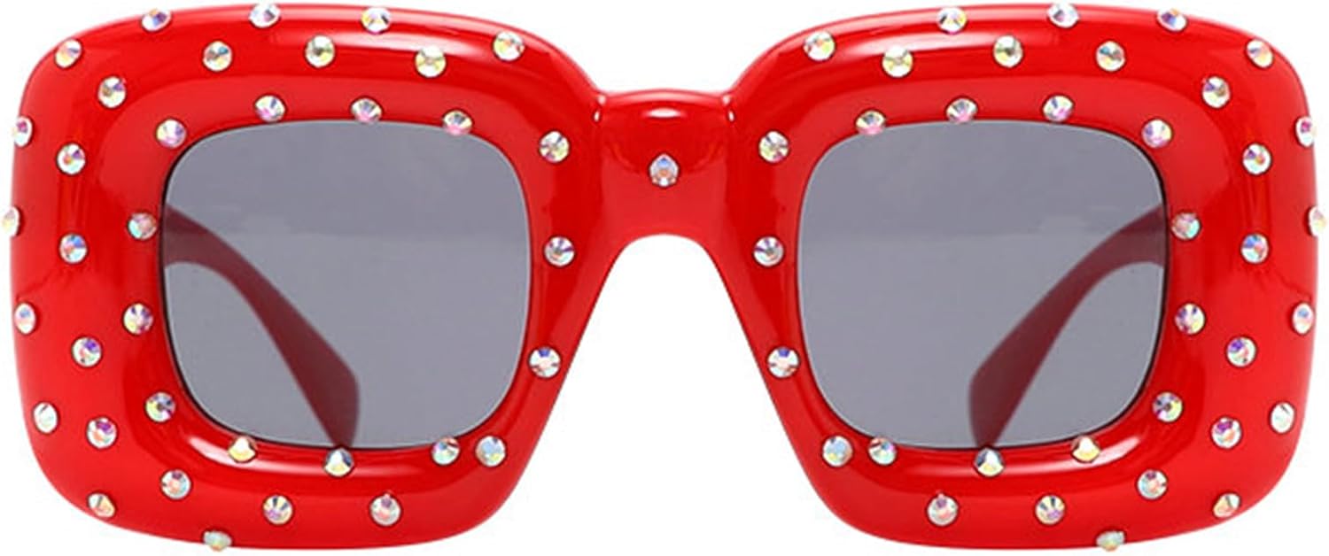 

Хелена. Надувные солнцезащитные очки со стразами. Женские и мужские. Милые квадратные очки конфетных цветов. Очки в стиле Y2K. Модные панк-очки с бриллиантами helena, Red