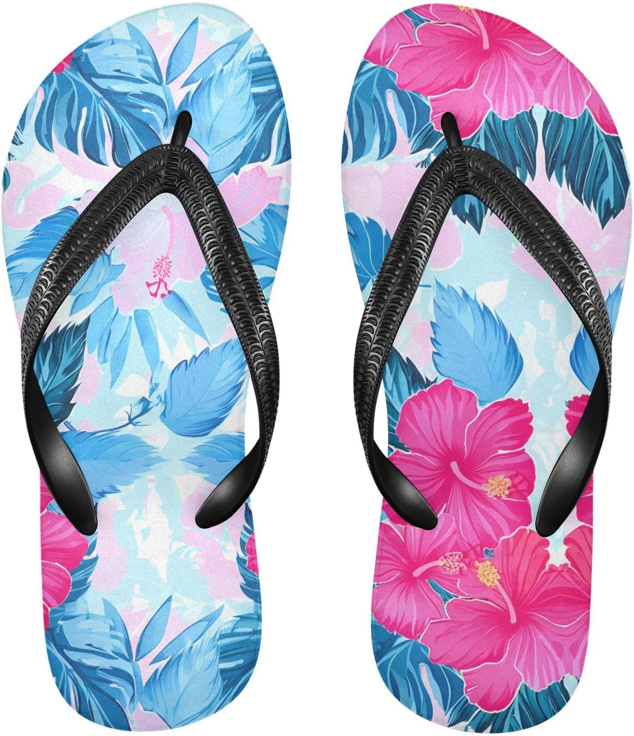 

Вьетнамки с листьями гибискуса и монстеры, пляжные шлепанцы для душа, резиновые нескользящие летние тапочки для мужчин и женщин Sinestour, Hibiscus Monstera Leaves Floral