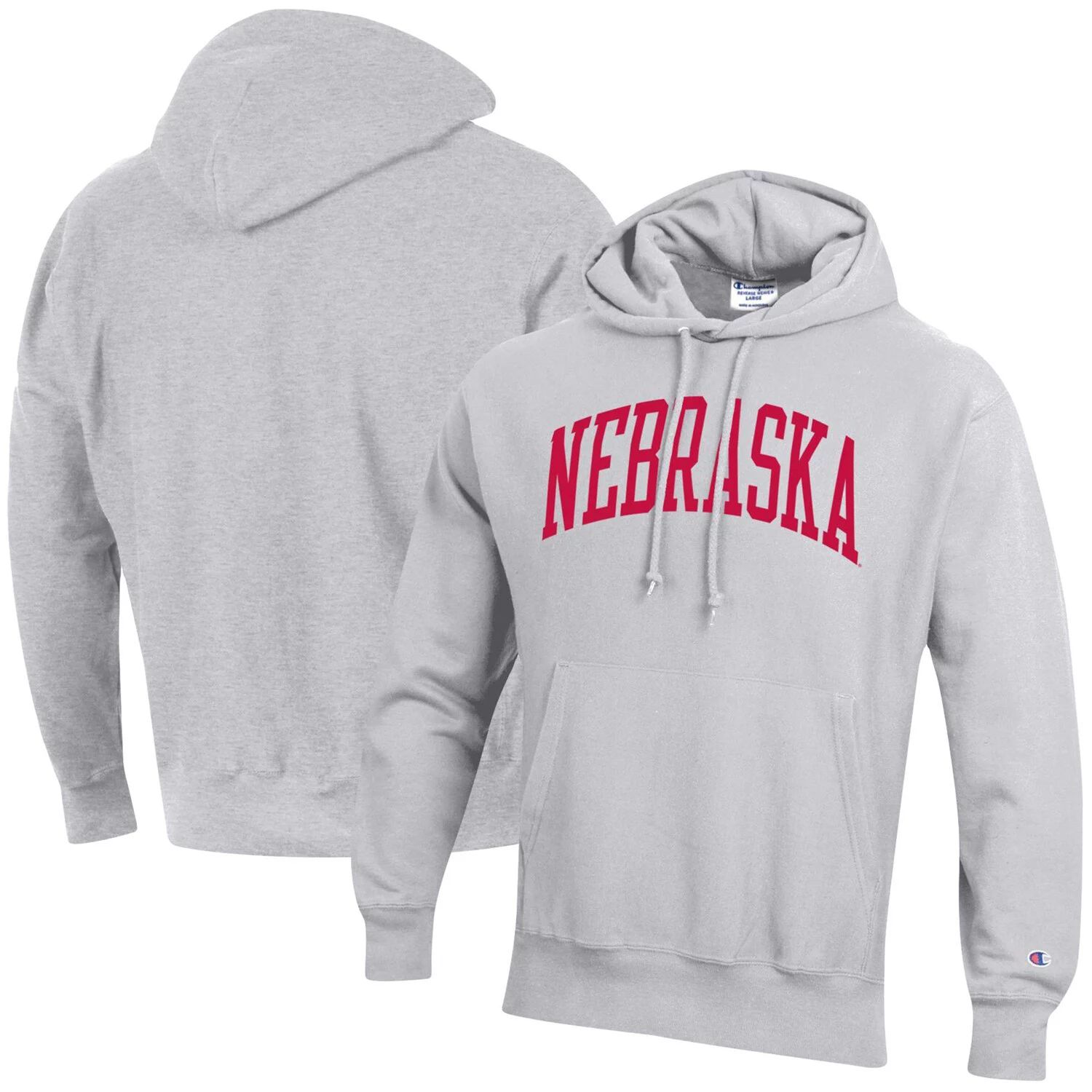 

Мужской пуловер с капюшоном Champion Heathered Grey Nebraska Huskers Team Arch обратного переплетения