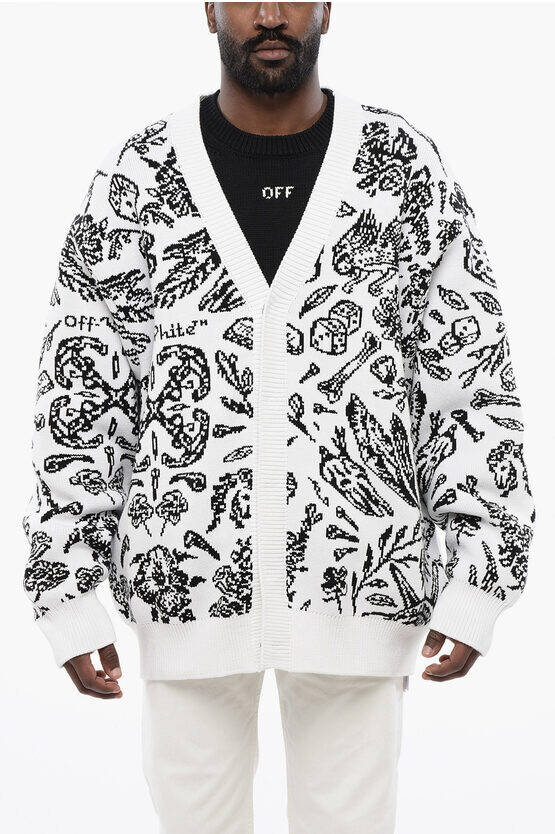 

Узорчатый кардиган на молнии Off-White, белый/черный