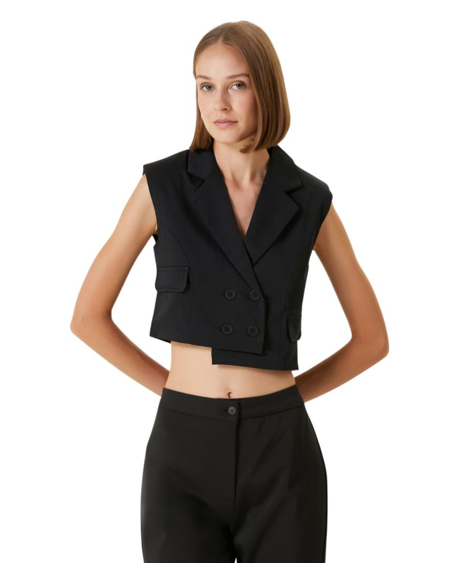 

Женский укороченный тканый жилет из смесовой хлопковой ткани PCFG, Black