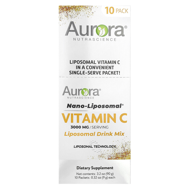 

Aurora Nutrascience, Nano-Liposomal, витамин C, смесь для липосомальных напитков, 3000 мг, 10 пакетиков по 9 г (0,32 унции)