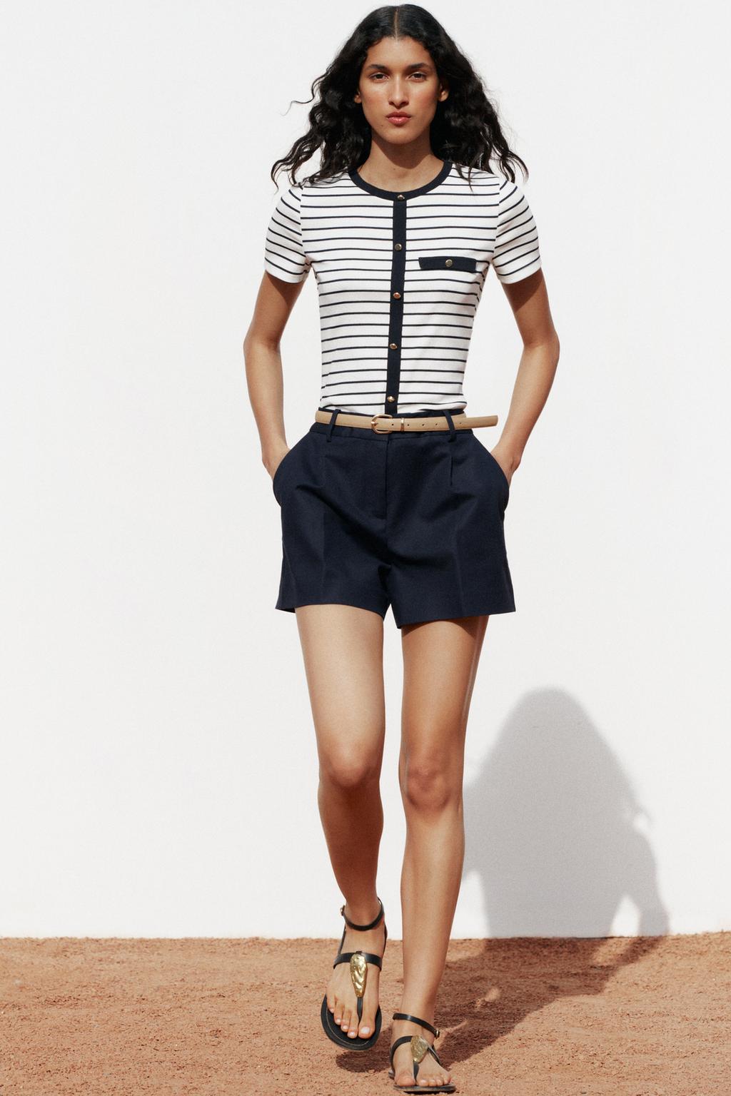 

Полосатый топ на пуговицах ZARA, цвет striped