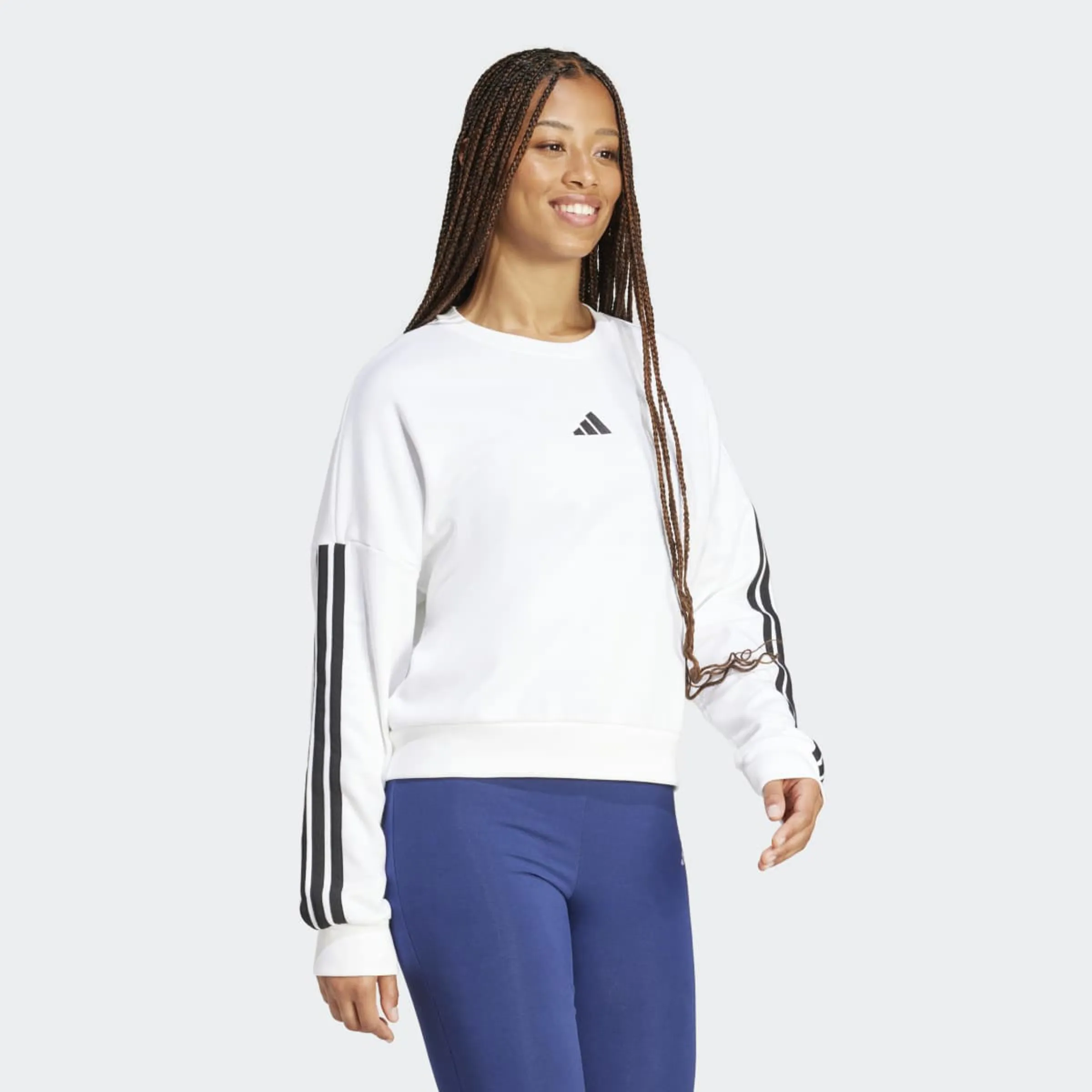Женская толстовка Essentials French Terry с тремя полосками Adidas, белый — фото 3