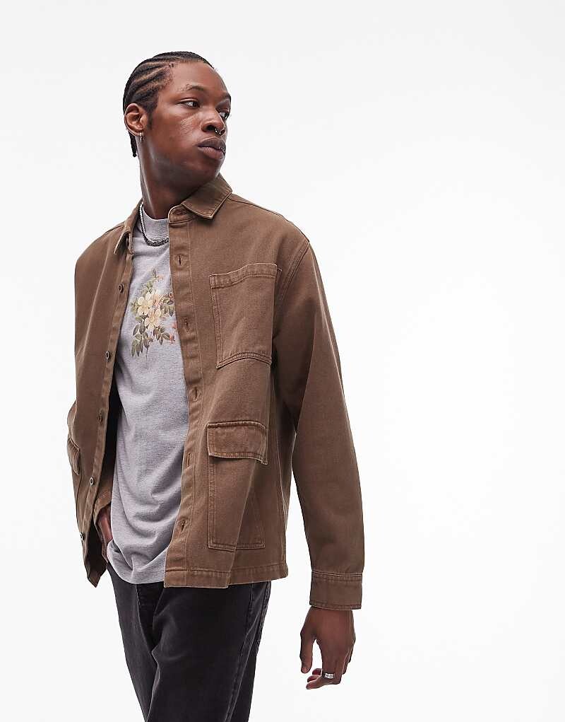 

Коричневая куртка-рубашка с длинными рукавами Topman
