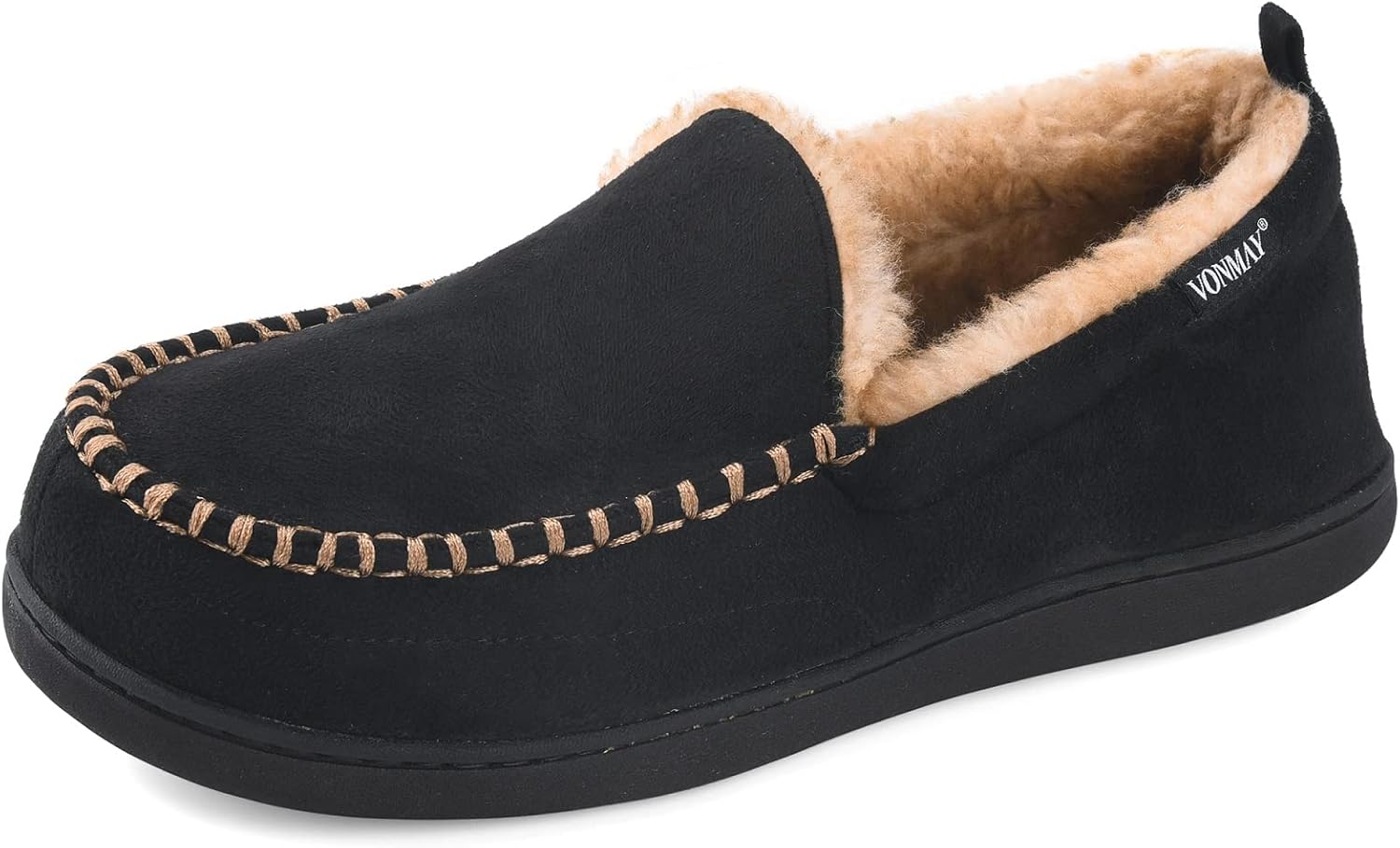 

Мужские мокасины VONMAY, пушистые домашние тапочки с мехом, теплые для дома, с амортизирующей мемори-пеной, для использования внутри и снаружи, черный