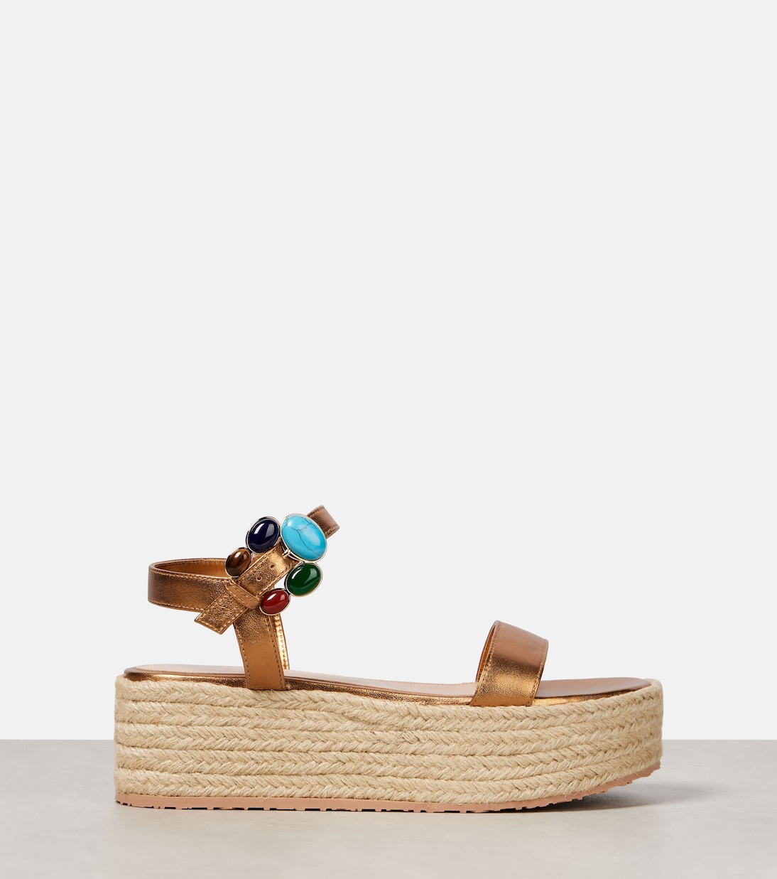 Металлические кожаные платформы-эспадрильи Gianvito Rossi, бронзовый — фото 4