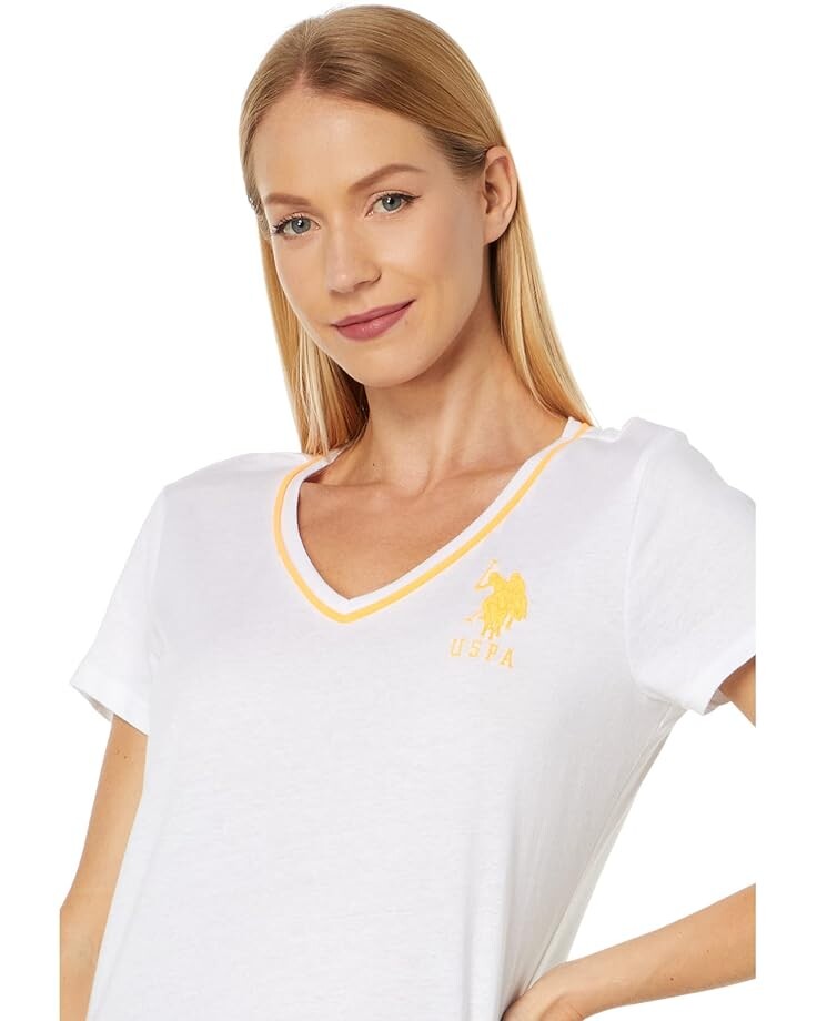 

Футболка U.S. POLO ASSN. V-Neck Neon Trim Tee, цвет White/Orange