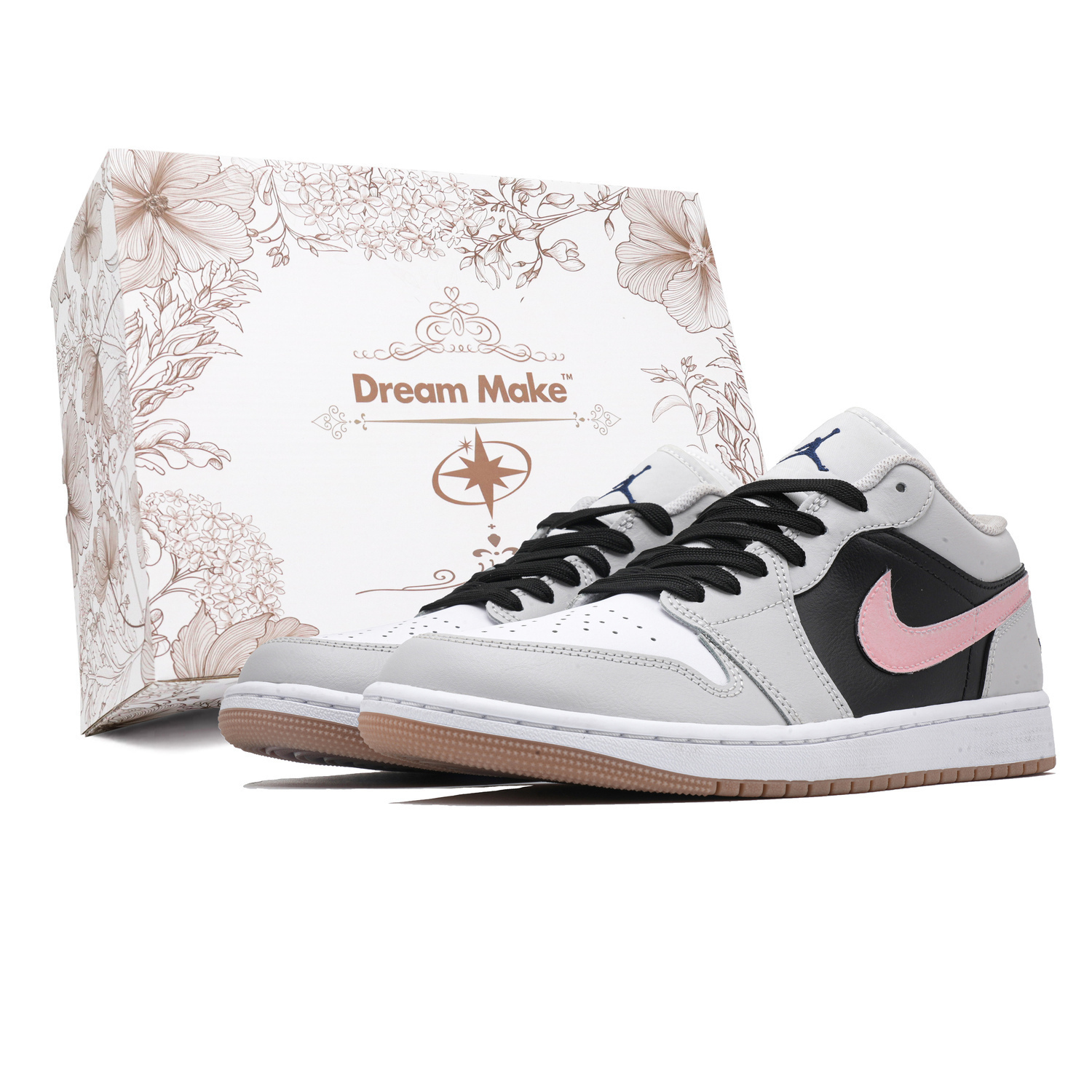 

Jordan Винтажные баскетбольные кеды Air 1 унисекс низкие розовые черные белые розовые W-BOX, цвет Black White Pink W-BOX