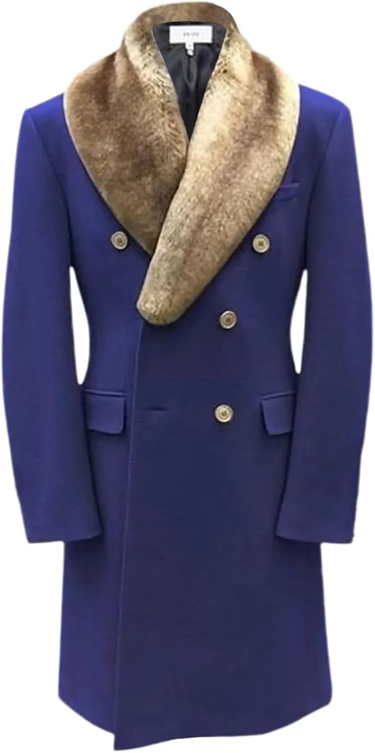 Пальто мужское Mid Length Faux Fur, утепленное пушистое искусственное пальто-овчина, осень-зима 2024 Generic, синий