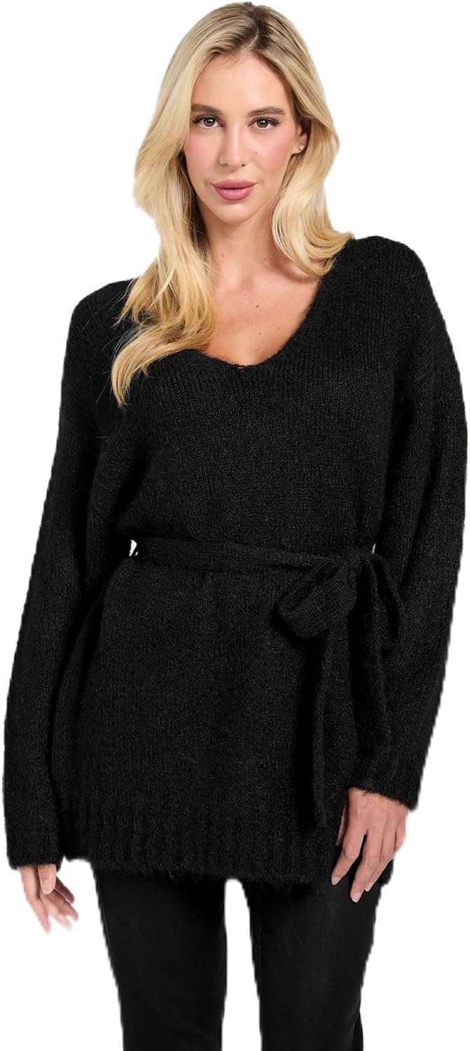 

Женский эко-свитер Kiyoka с длинными рукавами и поясом-туникой GUESS, Black