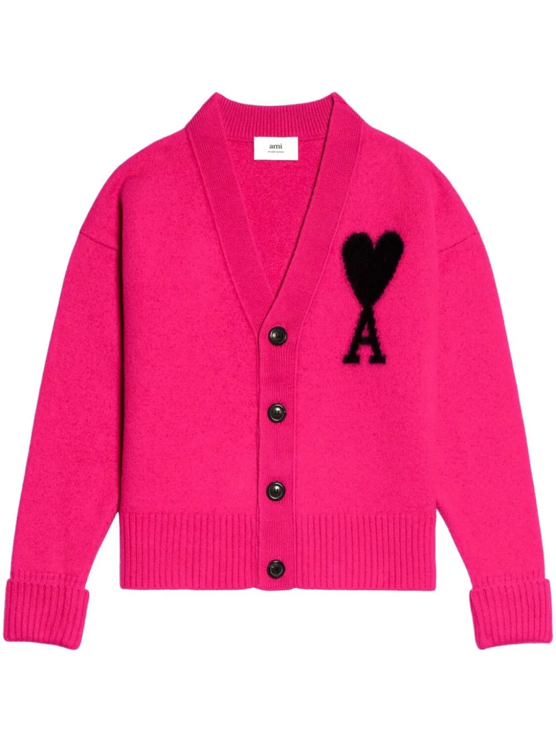 

AMI Paris шерстяной кардиган с логотипом, розовый