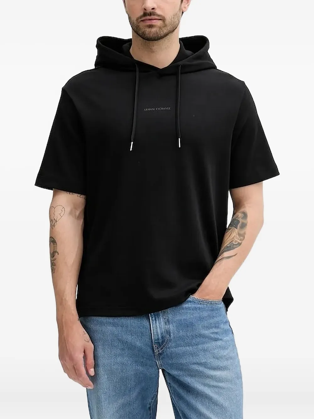 

Свитер с короткими рукавами и капюшоном Armani Exchange, черный