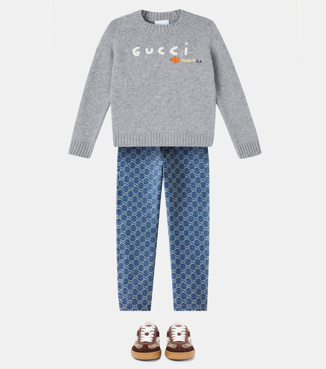 Кроссовки Interlocking G с отделкой из замши Gucci Kids, FA.BR/B-E/FB/FB/OW/O — фото 2