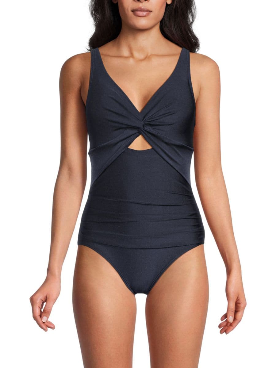 

Слитный купальник с вырезом Twist DKNY, цвет Navy Shimmer