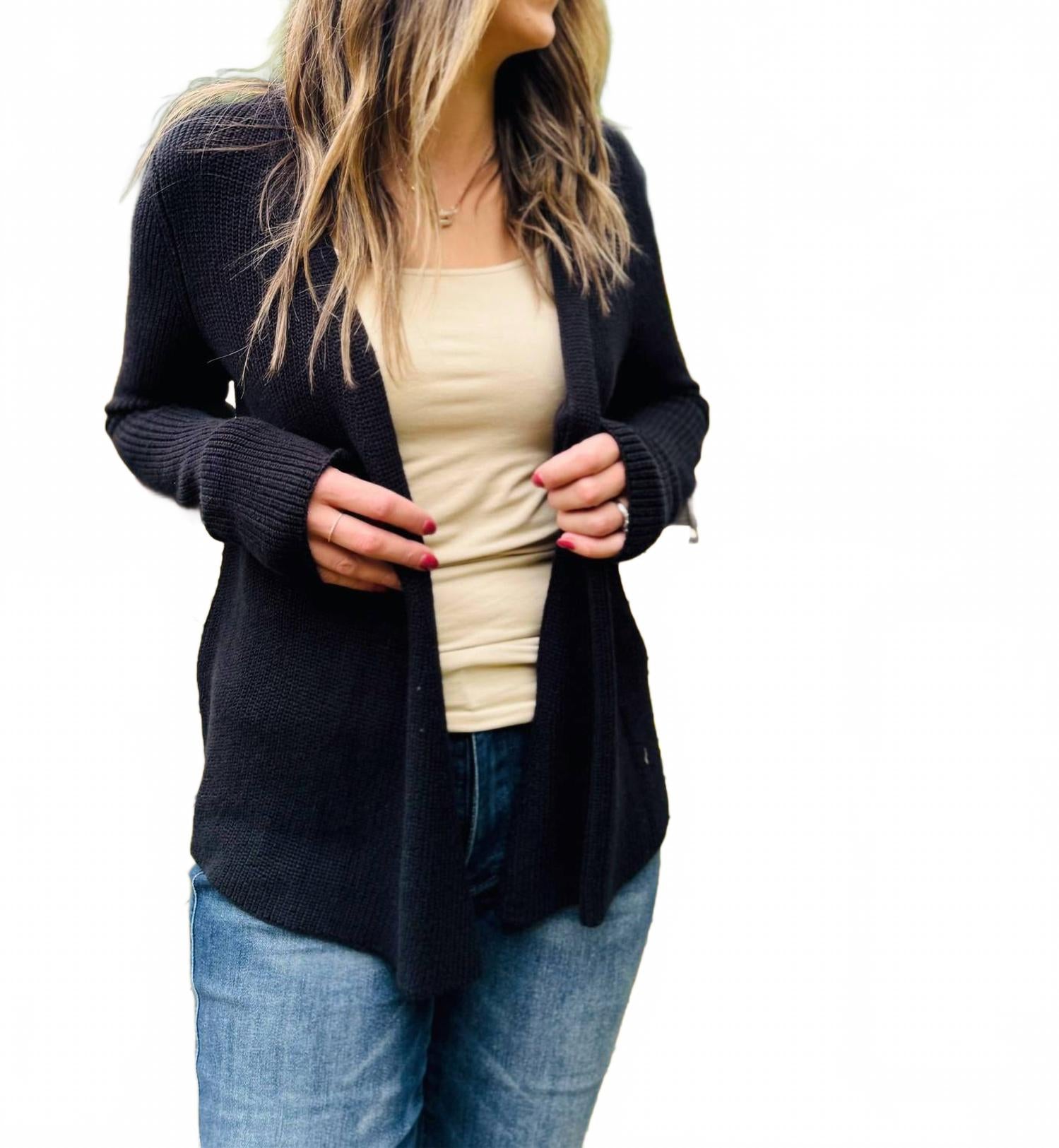 

Кардиган Shaker Knit с 4 вариантами носки в черном цвете Nic + Zoe