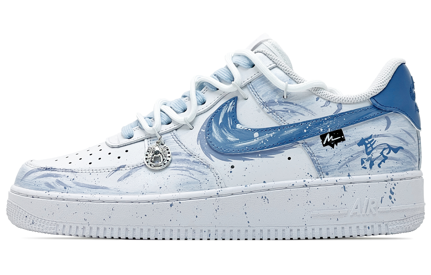 

Nike Мужские износостойкие низкие скейтбордные кроссовки Air Force 1 белого и синего цвета