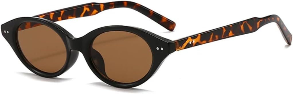 

Маленькие солнцезащитные очки «кошачий глаз» для женщин и мужчин, в стиле ретро, ​​с заклепками, с защитой от УФ-излучения UV400, модные овальные линзы UATXTAU, Black Leopard Tea