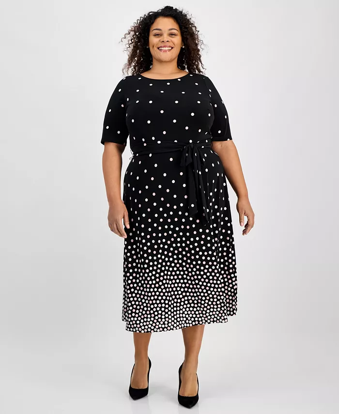 

Платье миди с принтом и завязкой на талии Plus Size Kasper, черный