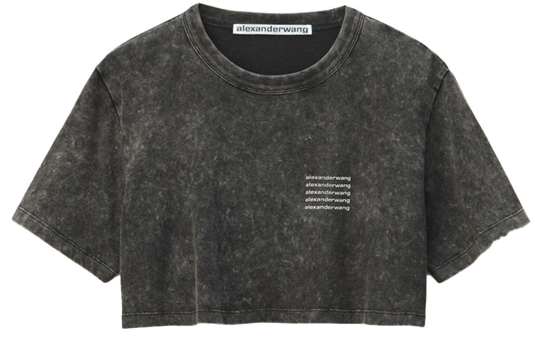 Футболка с логотипом кроп в технике кислотной мойки Alexander Wang, черный — фото 3