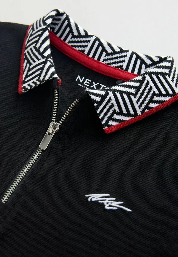 Поло Regular fit, Next, geo collar zip neck, черный — фото 3