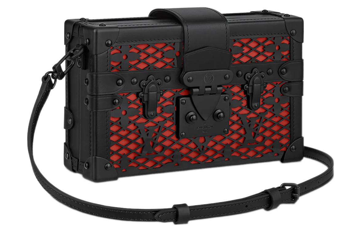 

Маленький чемоданчик с лакированной отделкой из кожи коровы жесткий корпус портативная сумка через плечо на пояс женская черная LOUIS VUITTON