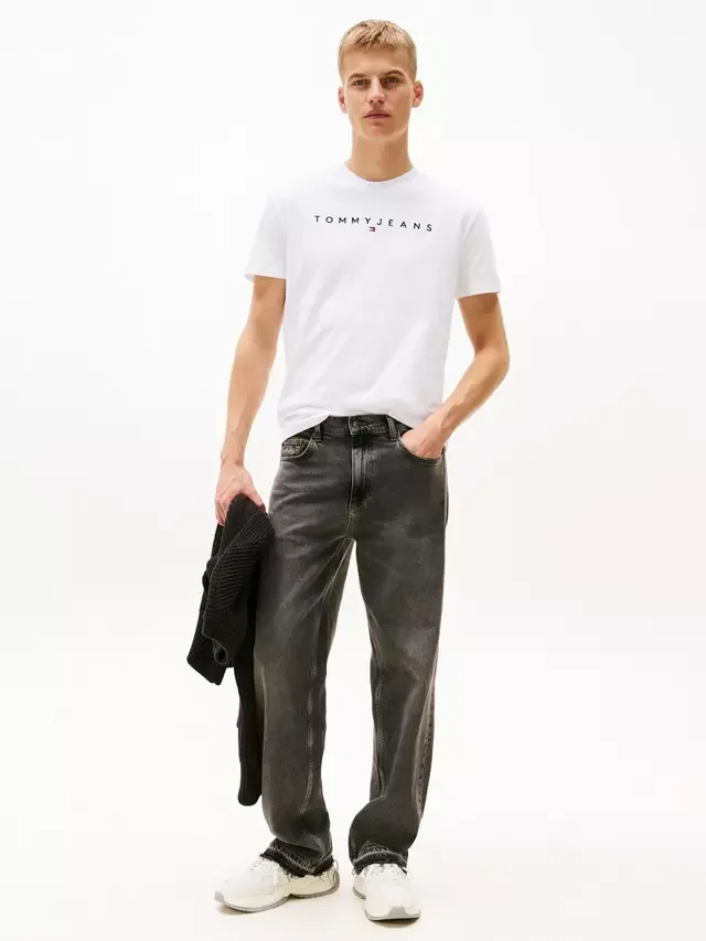 Футболка Tommy Jeans с вышитым линейным логотипом Tommy Hilfiger, White — фото 3