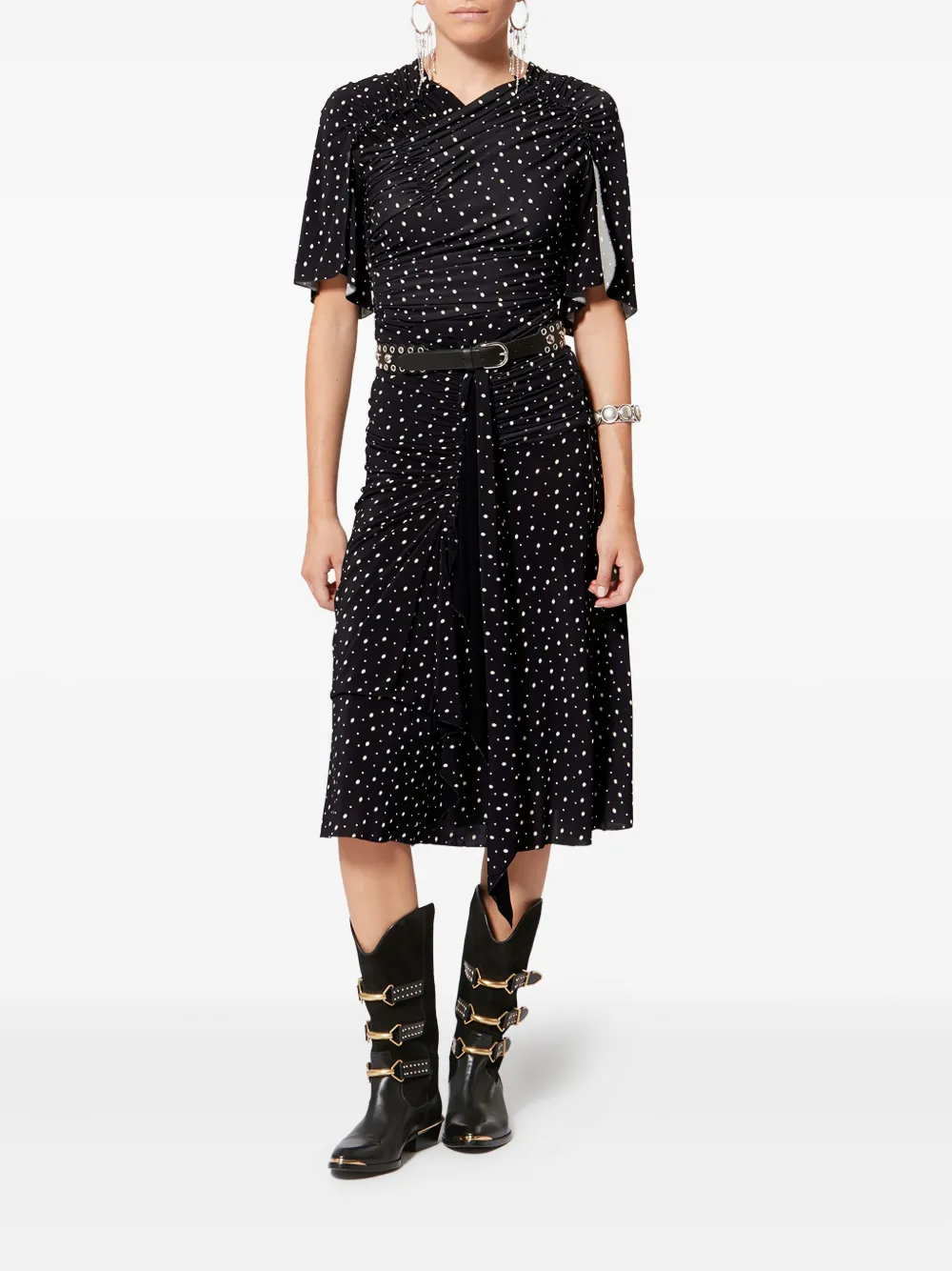 Юбка Gyelle в горошек с собранной талией Isabel Marant, черный — фото 2