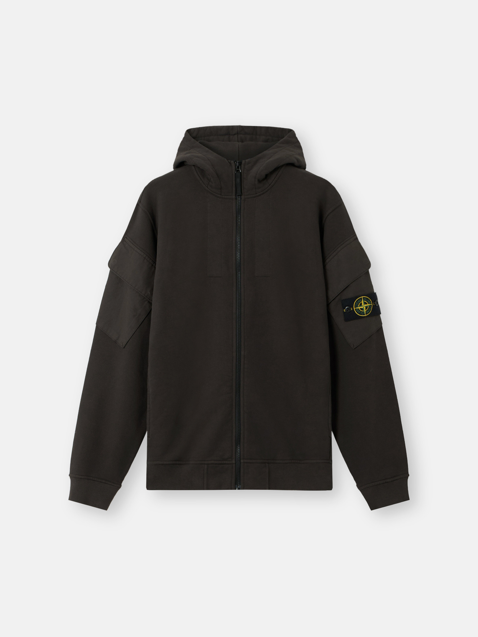 

Толстовка прямого кроя с капюшоном на молнии и карманами на рукавах Stone Island 6100009 BRUSHED ORGANIC COTTON FLEECE, Lead Grey
